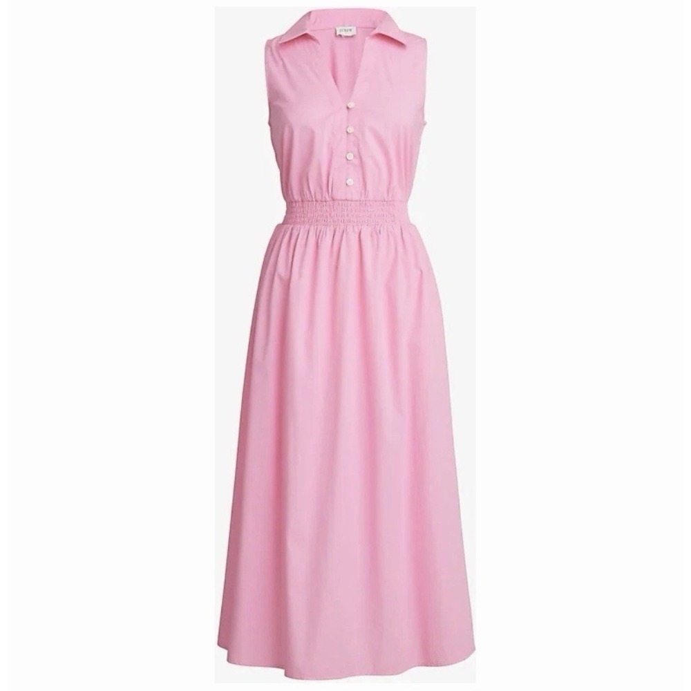 J. Crew Pink Sleeveless Button Front Smocked Waist Midi Dress Size 18 NWT $138